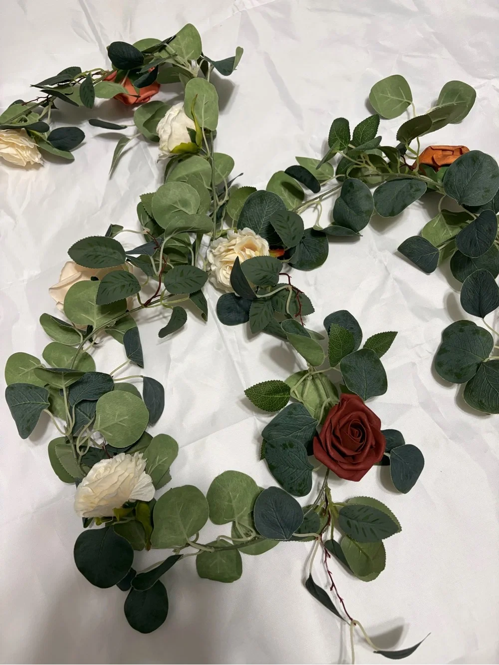 DIY 3 5ft Artificial Rose Garlands - Red, Burgundy & Cream Flowers